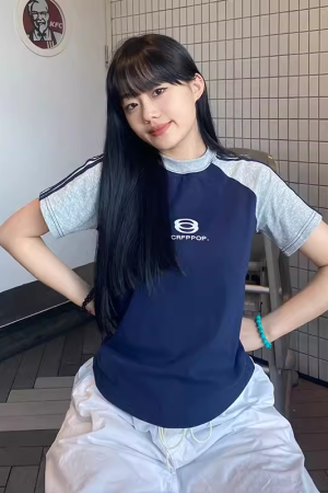 Women's American Style Striped Color-Blocking Raglan Sleeve T-Shirt, Slim Fit Summer Top with Flattering Short Sleeves