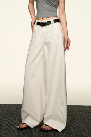 Women's American-Style Super White Wide-Leg Jeans - 2025 Summer Loose Curved Straight Pants for Versatile Y2K Fashion