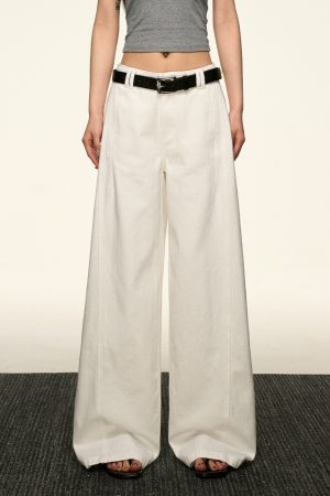 Women's American-Style Super White Wide-Leg Jeans - 2025 Summer Loose Curved Straight Pants for Versatile Y2K Fashion