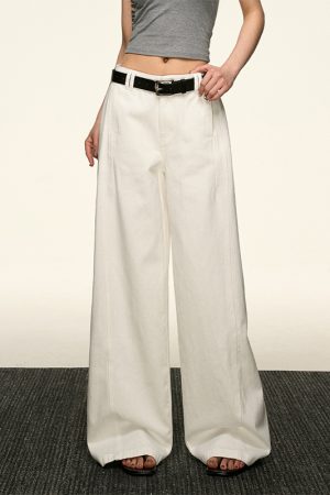Women's American-Style Super White Wide-Leg Jeans - 2025 Summer Loose Curved Straight Pants for Versatile Y2K Fashion