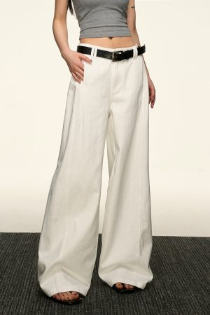 Women's American-Style Super White Wide-Leg Jeans - 2025 Summer Loose Curved Straight Pants for Versatile Y2K Fashion