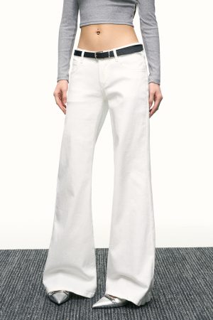 Women's American-Style White Flared Jeans - Loose Slimming Wide-Leg Bell-Bottoms for Spring & Autumn Fashion