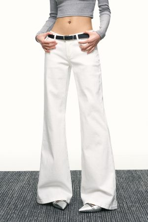Women's American-Style White Flared Jeans - Loose Slimming Wide-Leg Bell-Bottoms for Spring & Autumn Fashion