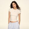 Women’s American-Style White Short Tee - Rolled Shoulder, Minimalist Summer Essential, Versatile Basic Top