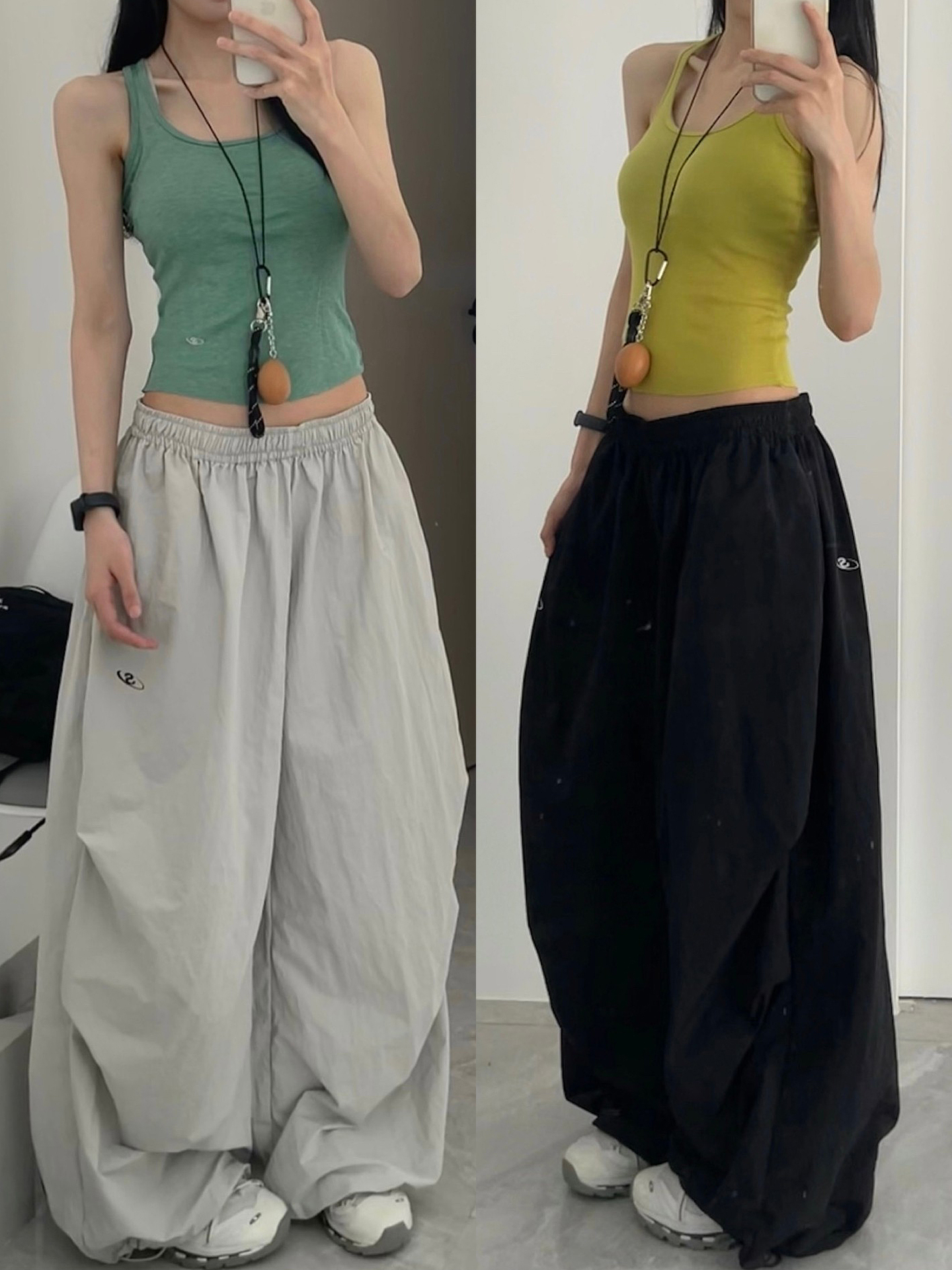Women's American Vintage Cargo Pants - Summer Loose Casual Wide-Leg Parachute Pants with Drawstring, Hip-Hop Style Women's American Vintage Cargo Pants - Summer Loose Casual Wide-Leg Parachute Pants with Drawstring, Hip-Hop Style