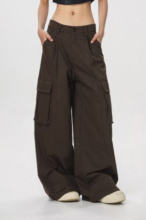 Women's American Vintage Multi-Pocket Wind Work Pants - Loose Straight Wide-Leg Trousers for Casual Y2K Style