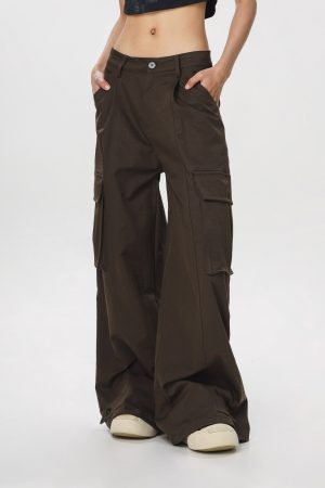 Women's American Vintage Multi-Pocket Wind Work Pants - Loose Straight Wide-Leg Trousers for Casual Y2K Style
