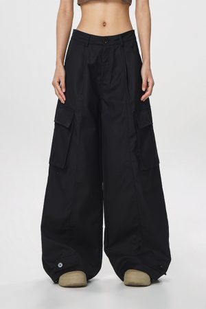 Women's American Vintage Multi-Pocket Wind Work Pants - Loose Straight Wide-Leg Trousers for Casual Y2K Style