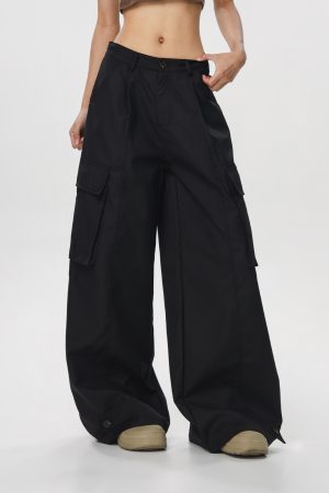Women's American Vintage Multi-Pocket Wind Work Pants - Loose Straight Wide-Leg Trousers for Casual Y2K Style