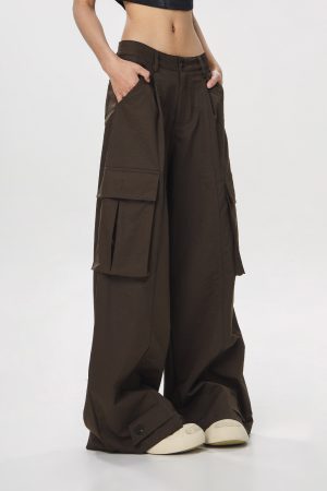 Women's American Vintage Multi-Pocket Wind Work Pants - Loose Straight Wide-Leg Trousers for Casual Y2K Style