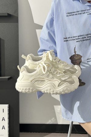 Women's Black and White Breathable Mesh Dad Sneakers - Lightweight Casual Sports Shoes for Everyday Comfort