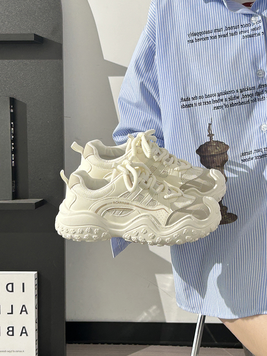 Women's Black and White Breathable Mesh Dad Sneakers - Lightweight Casual Sports Shoes for Everyday Comfort Women's Black and White Breathable Mesh Dad Sneakers - Lightweight Casual Sports Shoes for Everyday Comfort