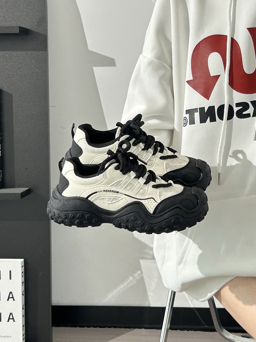 Women's Black and White Breathable Mesh Dad Sneakers - Lightweight Casual Sports Shoes for Everyday Comfort Women's Black and White Breathable Mesh Dad Sneakers - Lightweight Casual Sports Shoes for Everyday Comfort