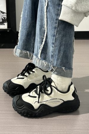 Women's Black and White Breathable Mesh Dad Sneakers - Lightweight Casual Sports Shoes for Everyday Comfort