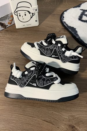 Women's Black and White Panda Sneakers - Breathable Thick-Soled Footwear for 2025, Versatile Design, Trendy Y2K Style