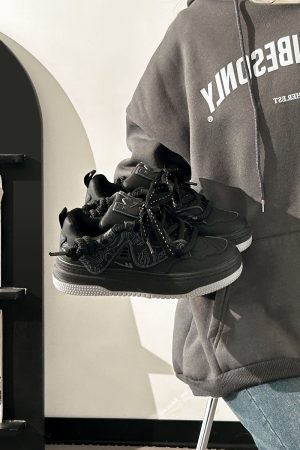 Women's Black and White Panda Sneakers - Breathable Thick-Soled Footwear for 2025, Versatile Design, Trendy Y2K Style