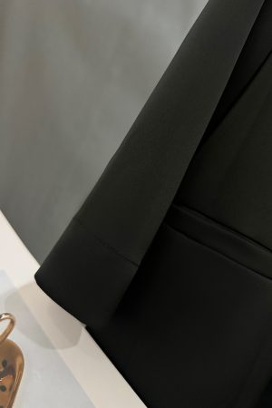 Women's Black Chinese-Style Suit Jacket, Summer Slim-Fit Blazer with Button Closure, Casual High-End Design, 2025 Fashion