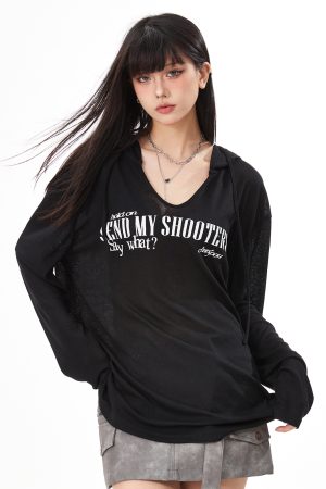 Women's Black Loose Jazz Top - Spicy Girl Dancing Summer Shirt with Sun Protection, Airy Design for Comfort