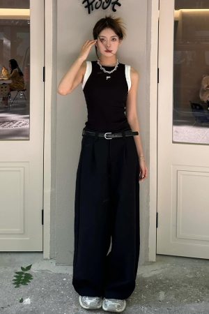 Women's Black Slim Fit Fake Two-Piece Tank Top - American Style 2025 Summer Sports Camisole