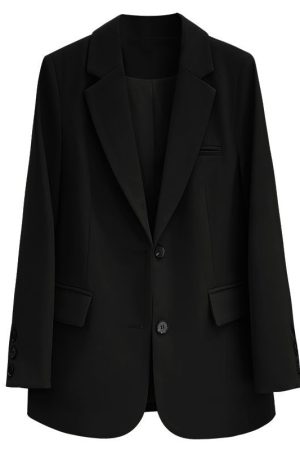 Women's Black Slimming Blazer - High-End British Street Fashion for Spring & Autumn 2025, Versatile Small Suit Jacket