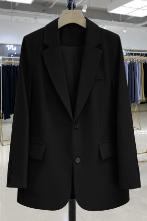 Women's Black Slimming Blazer - High-End British Street Fashion for Spring & Autumn 2025, Versatile Small Suit Jacket