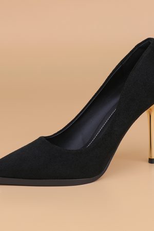 Women's Black Suede Pointed-Toe High-Heeled Shoes, Thin-Heel Slip-Ons for Spring & Autumn, Versatile Work & Commuting Footwear 2025