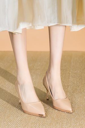 Women's Black Suede Pointed-Toe High-Heeled Shoes, Thin-Heel Slip-Ons for Spring & Autumn, Versatile Work & Commuting Footwear 2025