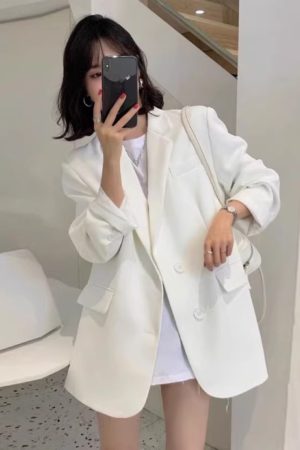 Women's Black Suit Jacket - Elegant High-End Loose Blazer for Spring & Autumn, Casual Fashion Essential