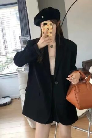 Women's Black Suit Jacket - Elegant High-End Loose Blazer for Spring & Autumn, Casual Fashion Essential