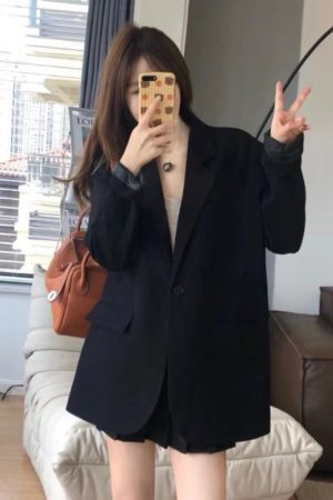Women's Black Suit Jacket - Elegant High-End Loose Blazer for Spring & Autumn, Casual Fashion Essential