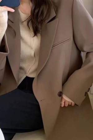 Women's Black Suit Jacket - Elegant High-End Loose Blazer for Spring & Autumn, Casual Fashion Essential