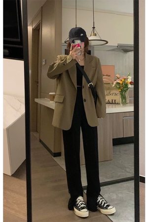 Women's Black Suit Jacket - Elegant High-End Loose Blazer for Spring & Autumn, Casual Fashion Essential