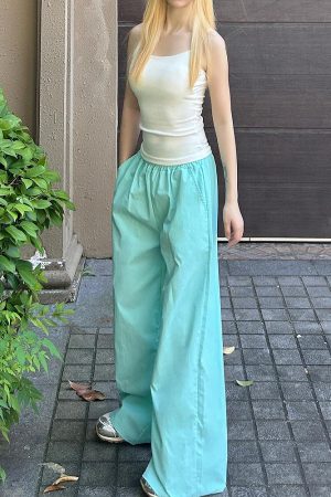 Women's Blue Cargo Pants - 2025 Summer Loose Slimming Quick-Dry Sports Casual Floor-Length Trousers, Y2K Style, Trendy Outfit