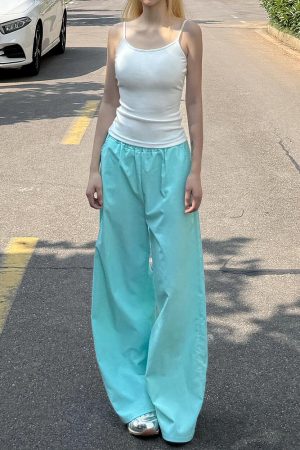 Women's Blue Cargo Pants - 2025 Summer Loose Slimming Quick-Dry Sports Casual Floor-Length Trousers, Y2K Style, Trendy Outfit