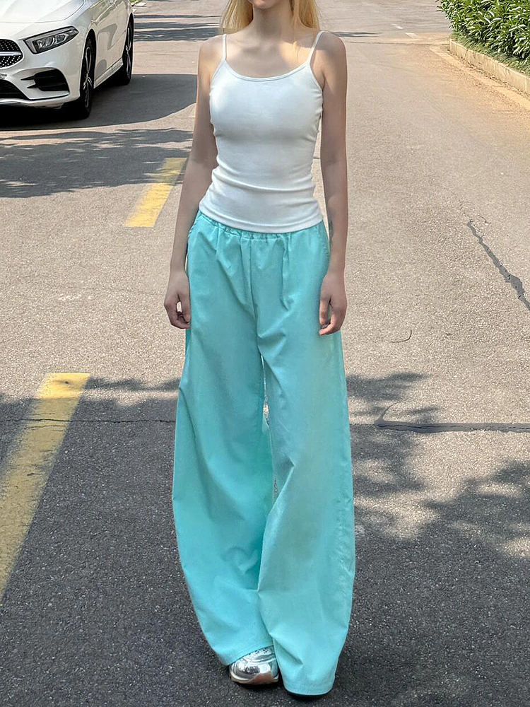 Women's Blue Cargo Pants - 2025 Summer Loose Slimming Quick-Dry Sports Casual Floor-Length Trousers, Y2K Style, Trendy Outfit Women's Blue Cargo Pants - 2025 Summer Loose Slimming Quick-Dry Sports Casual Floor-Length Trousers, Y2K Style, Trendy Outfit