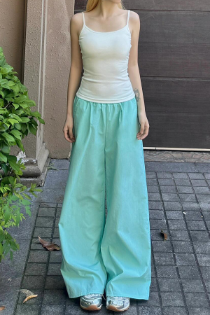 Women's Blue Cargo Pants - 2025 Summer Loose Slimming Quick-Dry Sports Casual Floor-Length Trousers, Y2K Style, Trendy Outfit