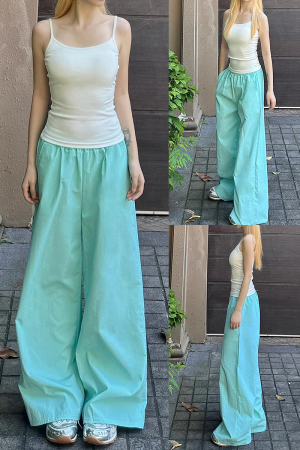 Women's Blue Cargo Pants - 2025 Summer Loose Slimming Quick-Dry Sports Casual Floor-Length Trousers, Y2K Style, Trendy Outfit