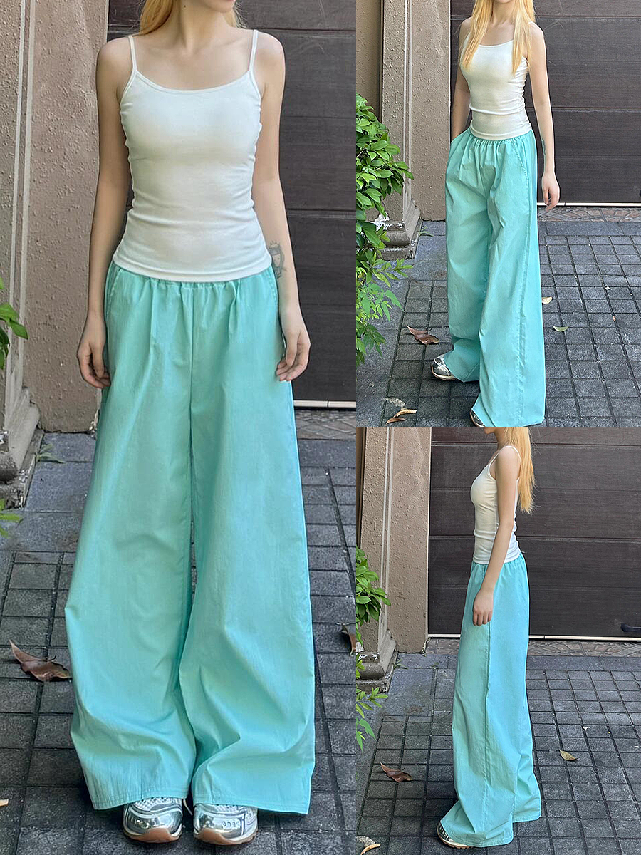 Women's Blue Cargo Pants - 2025 Summer Loose Slimming Quick-Dry Sports Casual Floor-Length Trousers, Y2K Style, Trendy Outfit Women's Blue Cargo Pants - 2025 Summer Loose Slimming Quick-Dry Sports Casual Floor-Length Trousers, Y2K Style, Trendy Outfit