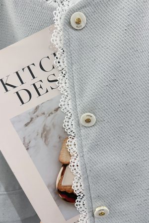 Women's Blue Lace Spliced Short Jacket - Trendy Spring 2025 Fashion for Autumn, Chic Layering Top