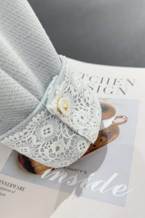 Women's Blue Lace Spliced Short Jacket - Trendy Spring 2025 Fashion for Autumn, Chic Layering Top