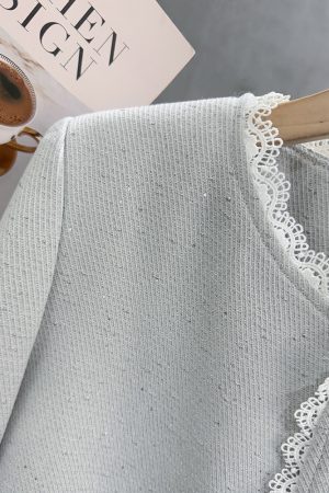 Women's Blue Lace Spliced Short Jacket - Trendy Spring 2025 Fashion for Autumn, Chic Layering Top