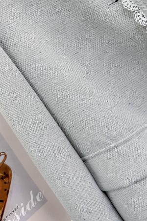 Women's Blue Lace Spliced Short Jacket - Trendy Spring 2025 Fashion for Autumn, Chic Layering Top