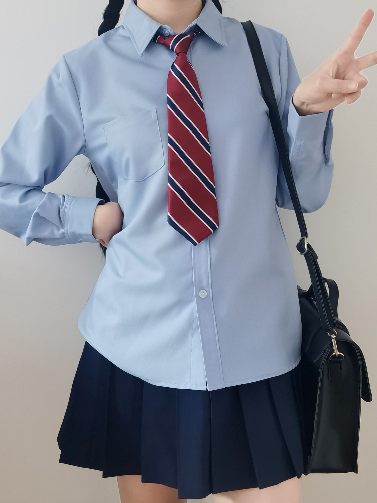 Women's Blue Long Sleeve Shirt - Basic Layered Design for Spring Summer, College Style, Niche Fashion for Students Women's Blue Long Sleeve Shirt - Basic Layered Design for Spring Summer, College Style, Niche Fashion for Students