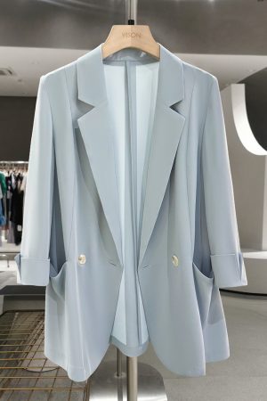 Women's Blue Slim Fit Casual Blazer - Thin Summer Suit for Commuting, Stylish and High-End 2025 Fashion