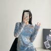 Women's Blue Tie-Dye Long Sleeve T-Shirt - Slim Fit Round Neck with Sun Protection - Summer Korean Style