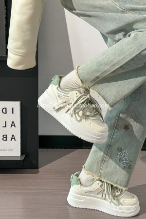 Women's Breathable Mesh Board Shoes - Shallow Spring Series, Height-Increasing Thick Sole, Perfect for Skirts, White Summer Footwear