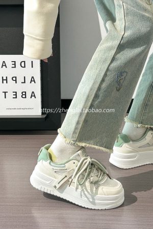 Women's Breathable Mesh Board Shoes - Shallow Spring Series, Height-Increasing Thick Sole, Perfect for Skirts, White Summer Footwear