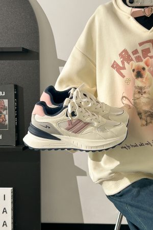 Women's Breathable Mesh Lightweight Soft-Soled Dad Shoes in Wine Red - Versatile Y2K White Sneakers for Everyday Style