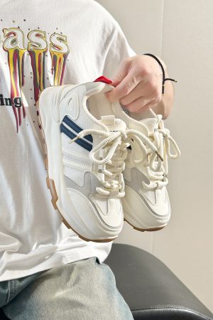 Women's Breathable Mesh Lightweight Soft-Soled Dad Shoes in Wine Red - Versatile Y2K White Sneakers for Everyday Style