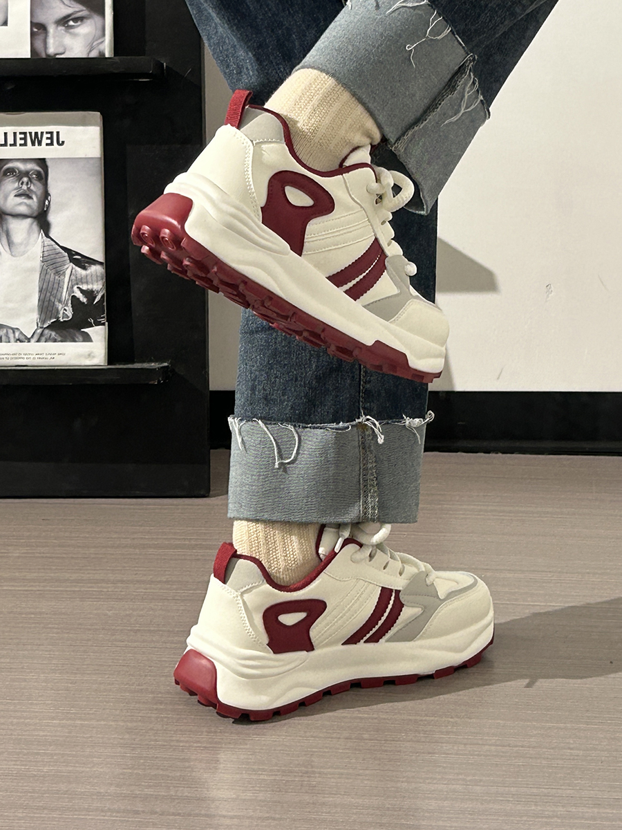 Women's Breathable Mesh Lightweight Soft-Soled Dad Shoes in Wine Red - Versatile Y2K White Sneakers for Everyday Style Women's Breathable Mesh Lightweight Soft-Soled Dad Shoes in Wine Red - Versatile Y2K White Sneakers for Everyday Style